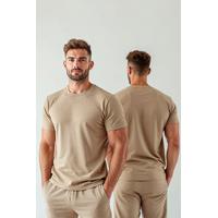 Erkek Basic Düz Bej T-Shirt Model No : 001