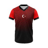 Kırmızı Siyah V Yaka Çizgi Desenli Taraftar Forması