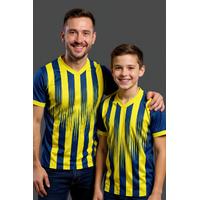 Sarı Lacivert V Yaka Çapraz Çizgili Baba Oğul Taraftar Forması