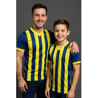 Sarı Lacivert V Yaka Çubuklu Baba Oğul Taraftar Forması