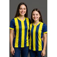Sarı Lacivert V Yaka Üç Çubuklu Anne Kız Taraftar Forması