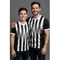 Siyah Beyaz V Yaka Çapraz Çizgili Baba Oğul Taraftar Forması